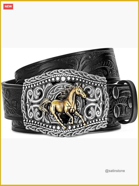 Western Cowboy Belt Leather Adjustable Rodeo Belt Unisex 1.5\